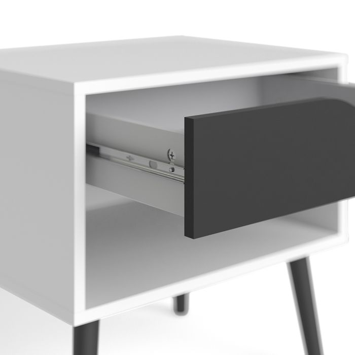 Oslo Bedside 1 Drawer in White and Black Matt - UK