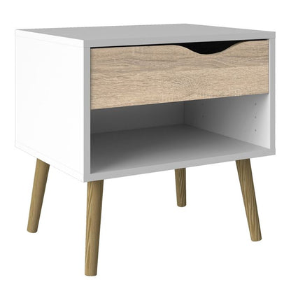 Oslo Bedside 1 Drawer in White and Oak - UK