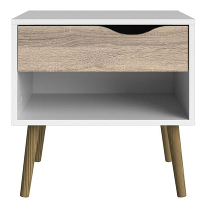 Oslo Bedside 1 Drawer in White and Oak - UK