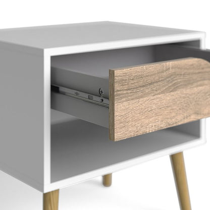 Oslo Bedside 1 Drawer in White and Oak - UK