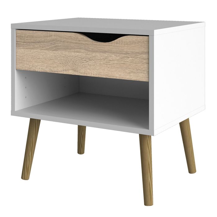 Oslo Bedside 1 Drawer in White and Oak - UK