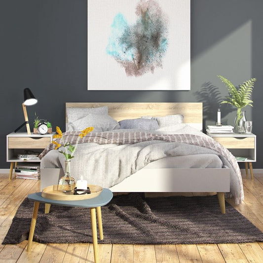 Oslo Bedside 1 Drawer in White and Oak - UK