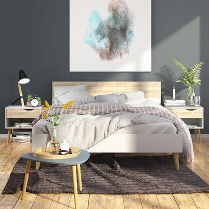Oslo Bedside 1 Drawer in White and Oak - UK