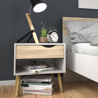 Oslo Bedside 1 Drawer in White and Oak - UK