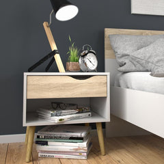 Oslo Bedside 1 Drawer in White and Oak - UK