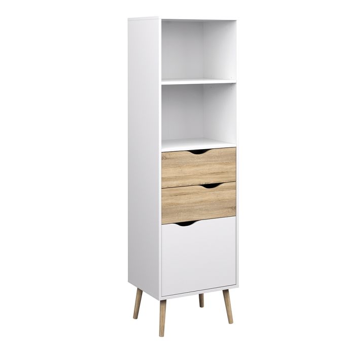 Oslo Bookcase 2 Drawers 1 Door in White and Oak - UK