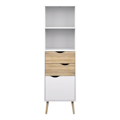 Oslo Bookcase 2 Drawers 1 Door in White and Oak - UK
