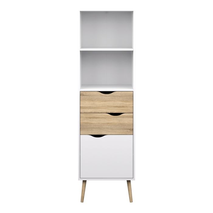 Oslo Bookcase 2 Drawers 1 Door in White and Oak - UK