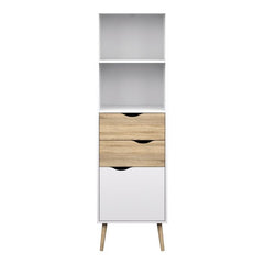 Oslo Bookcase 2 Drawers 1 Door in White and Oak - UK - Furniture One Shop