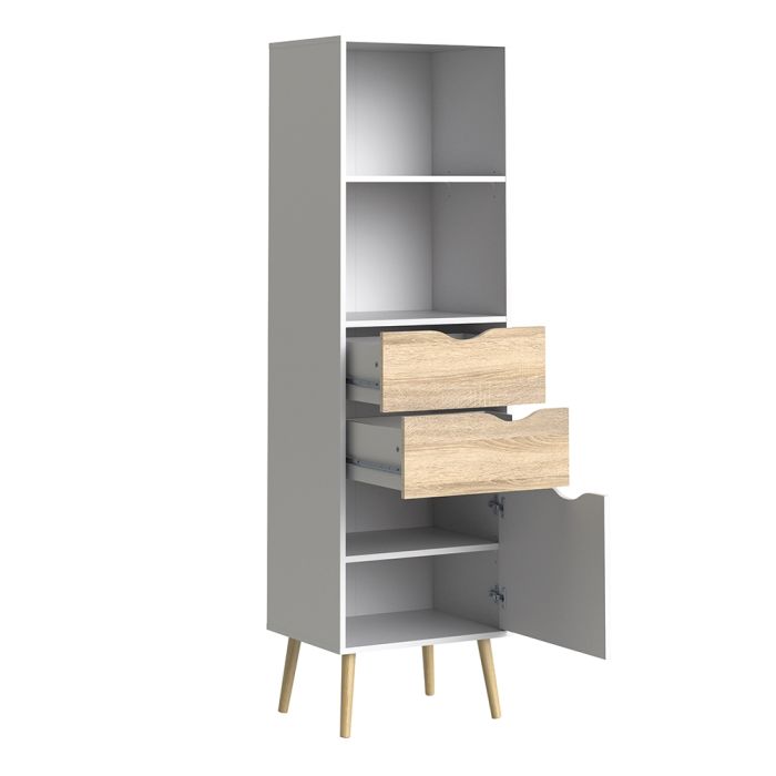 Oslo Bookcase 2 Drawers 1 Door in White and Oak - UK