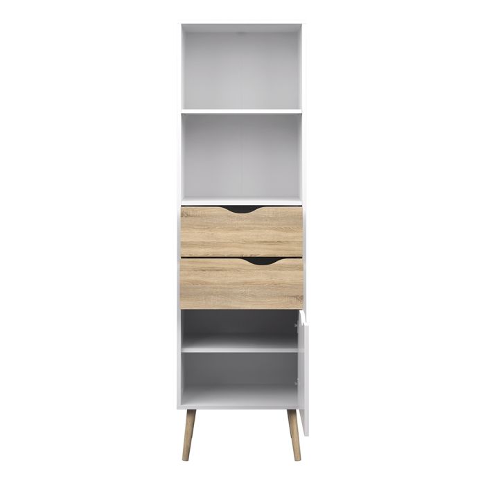 Oslo Bookcase 2 Drawers 1 Door in White and Oak - UK