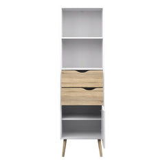 Oslo Bookcase 2 Drawers 1 Door in White and Oak - UK - Furniture One Shop