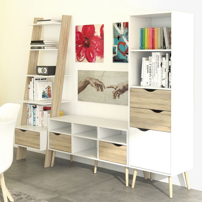 Oslo Bookcase 2 Drawers 1 Door in White and Oak - UK