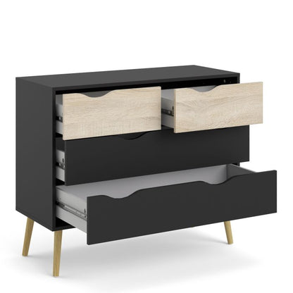 Oslo Chest of 4 Drawers (2+2) in Black and Oak - UK