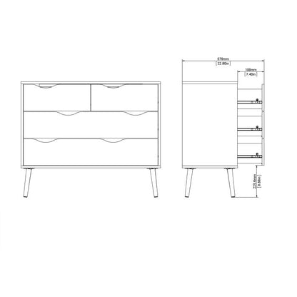 Oslo Chest of 4 Drawers (2+2) in Black and Oak - UK