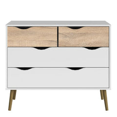 Oslo Chest of 4 Drawers (2+2) in White and Oak - UK