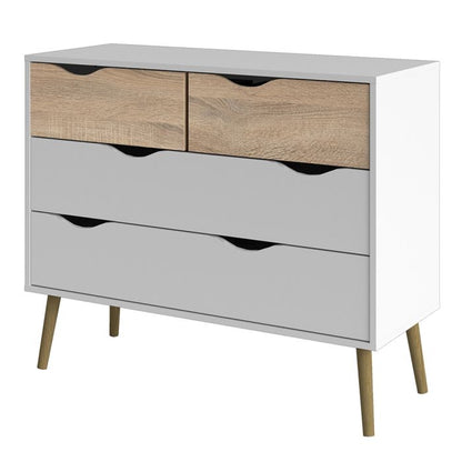 Oslo Chest of 4 Drawers (2+2) in White and Oak - UK