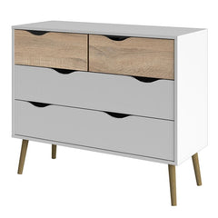 Oslo Chest of 4 Drawers (2+2) in White and Oak - UK