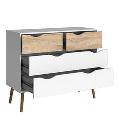 Oslo Chest of 4 Drawers (2+2) in White and Oak - UK