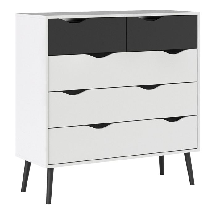 Oslo Chest of 5 Drawers (2+3) in White and Black Matt - UK