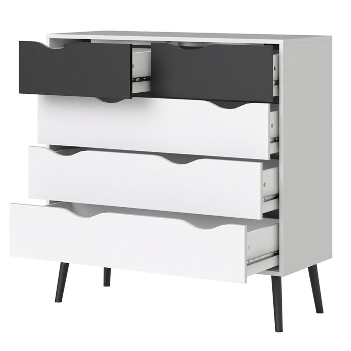 Oslo Chest of 5 Drawers (2+3) in White and Black Matt - UK