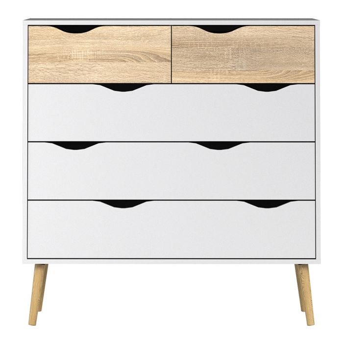 Oslo Chest of 5 Drawers (2+3) in White and Oak FSC Mix 70 % NC-COC-060652 - UK