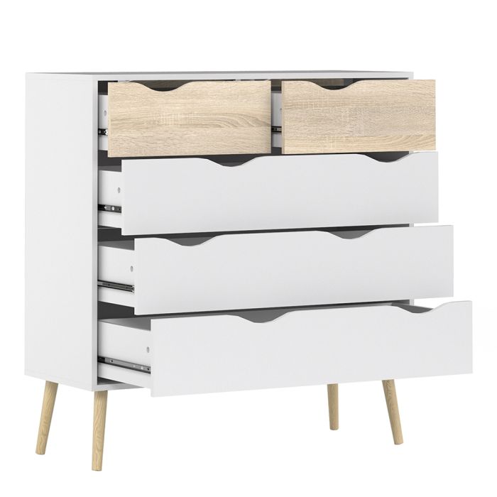 Oslo Chest of 5 Drawers (2+3) in White and Oak FSC Mix 70 % NC-COC-060652 - UK