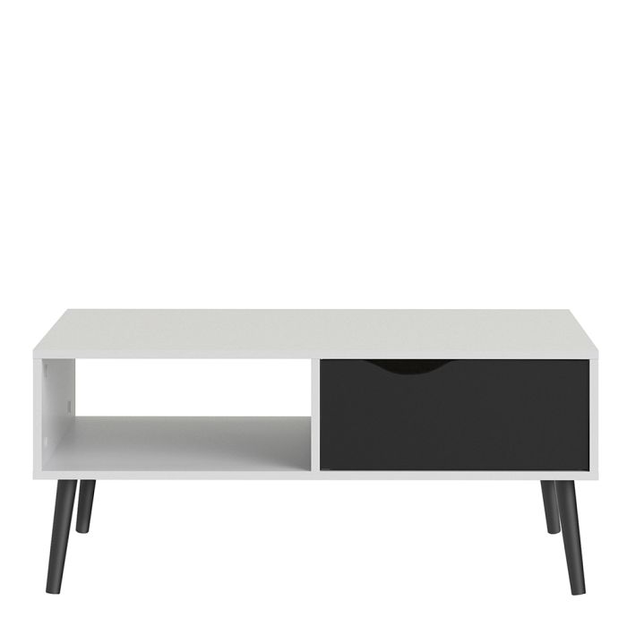 Oslo Coffee Table 1 Drawer 1 Shelf in White and Black Matt FSC Mix 70 % NC-COC-060652 - UK