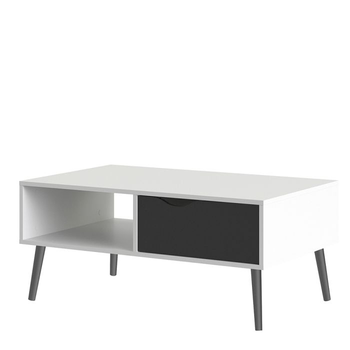 Oslo Coffee Table 1 Drawer 1 Shelf in White and Black Matt FSC Mix 70 % NC-COC-060652 - UK