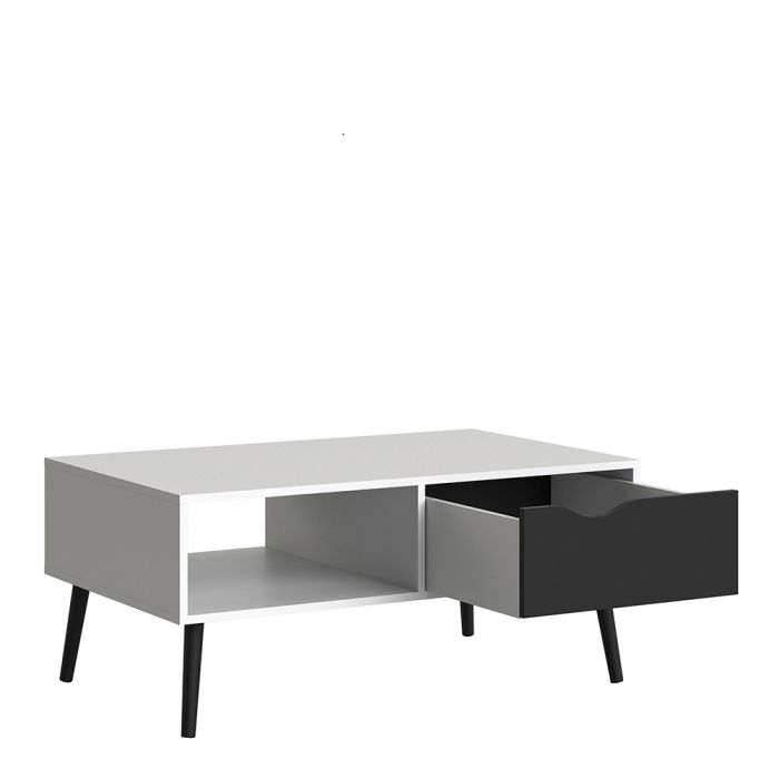 Oslo Coffee Table 1 Drawer 1 Shelf in White and Black Matt FSC Mix 70 % NC-COC-060652 - UK