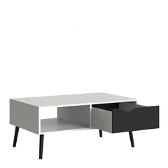 Oslo Coffee Table 1 Drawer 1 Shelf in White and Black Matt FSC Mix 70 % NC-COC-060652 - UK