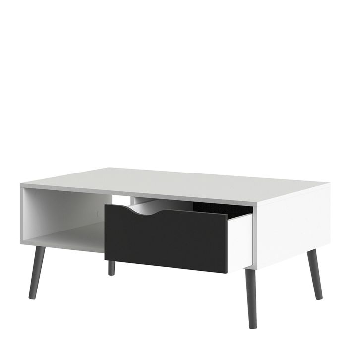 Oslo Coffee Table 1 Drawer 1 Shelf in White and Black Matt FSC Mix 70 % NC-COC-060652 - UK