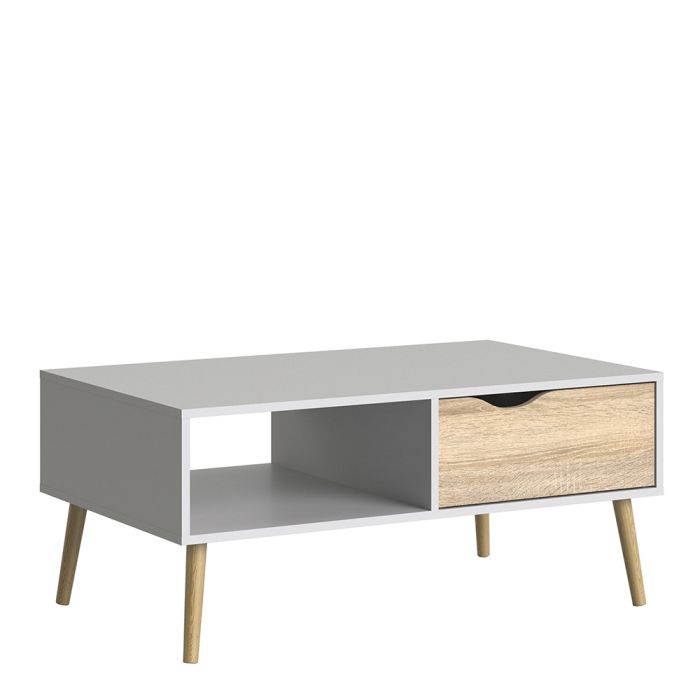 Oslo Coffee Table 1 Drawer 1 Shelf in White and Oak FSC Mix 70 % NC-COC-060652 - UK