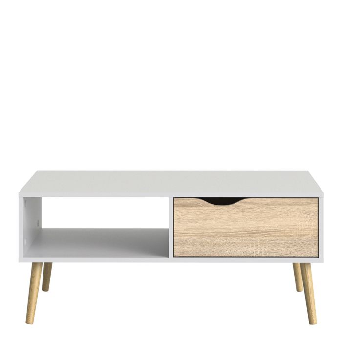 Oslo Coffee Table 1 Drawer 1 Shelf in White and Oak FSC Mix 70 % NC-COC-060652 - UK