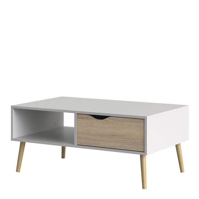 Oslo Coffee Table 1 Drawer 1 Shelf in White and Oak FSC Mix 70 % NC-COC-060652 - UK