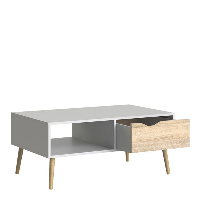 Oslo Coffee Table 1 Drawer 1 Shelf in White and Oak FSC Mix 70 % NC-COC-060652 - UK