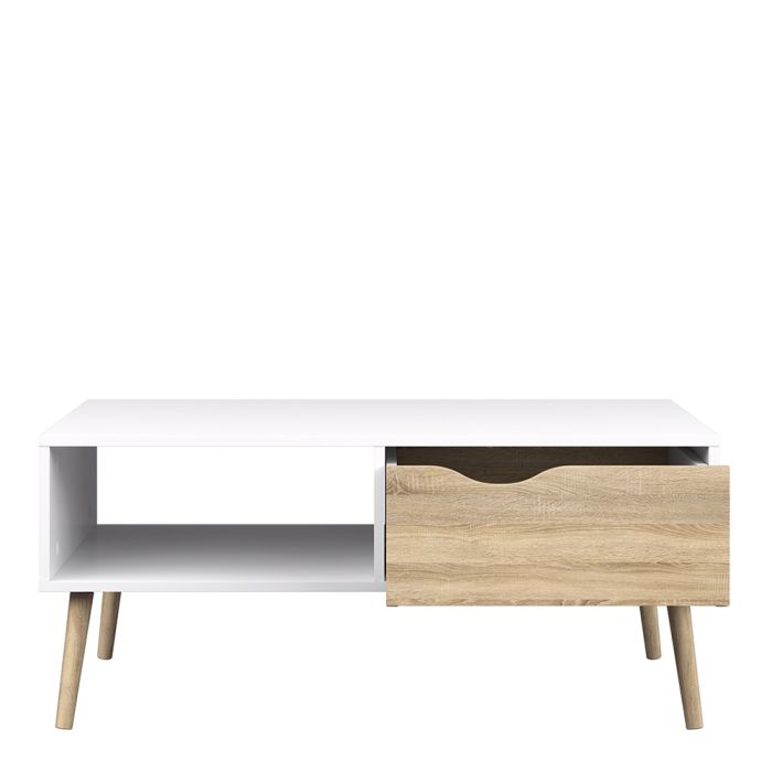 Oslo Coffee Table 1 Drawer 1 Shelf in White and Oak FSC Mix 70 % NC-COC-060652 - UK