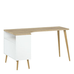 Oslo Desk 2 Drawer in White and Oak FSC Mix 70 % NC-COC-060652 - UK - Furniture One Shop