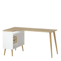 Oslo Desk 2 Drawer in White and Oak FSC Mix 70 % NC-COC-060652 - UK - Furniture One Shop