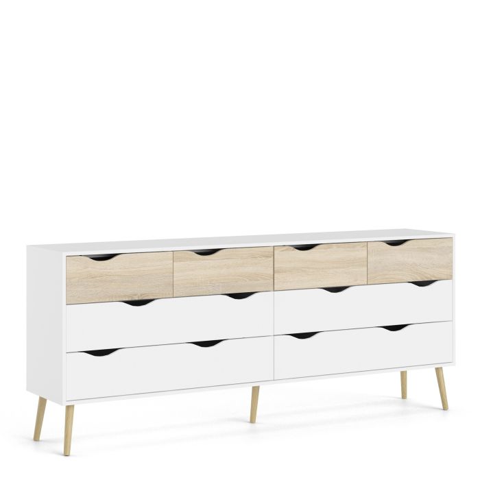 Oslo Double Dresser with 8 Drawers in White and Oak - UK