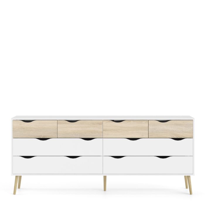 Oslo Double Dresser with 8 Drawers in White and Oak - UK