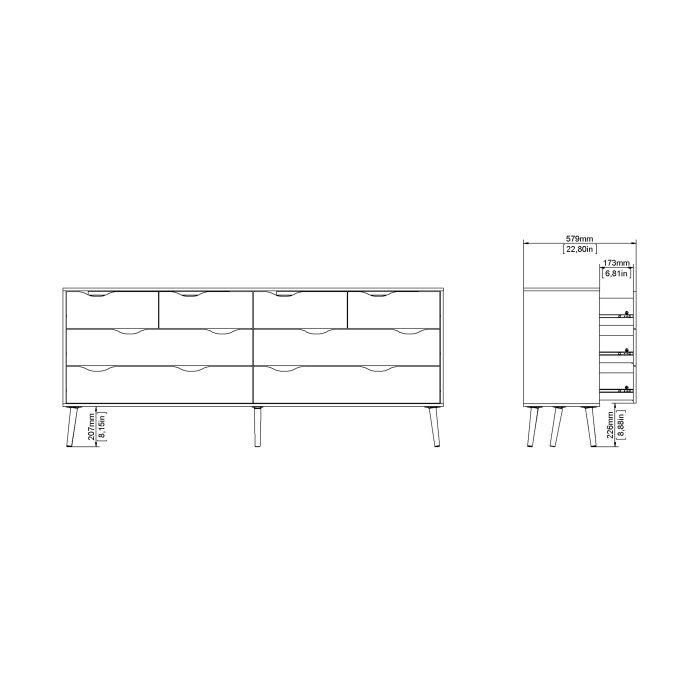 Oslo Double Dresser with 8 Drawers in White and Oak - UK