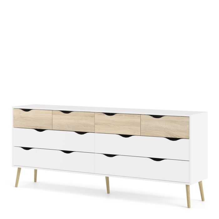 Oslo Double Dresser with 8 Drawers in White and Oak - UK