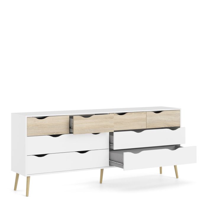 Oslo Double Dresser with 8 Drawers in White and Oak - UK