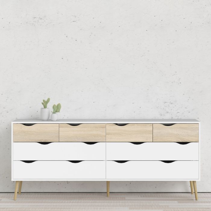 Oslo Double Dresser with 8 Drawers in White and Oak - UK