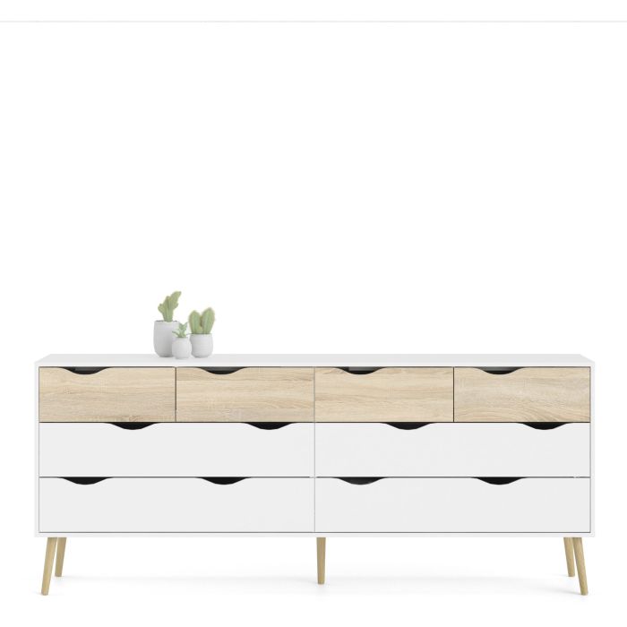 Oslo Double Dresser with 8 Drawers in White and Oak - UK