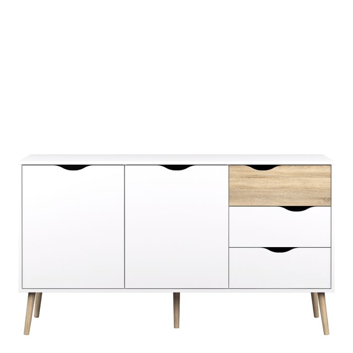 Oslo Large Sideboard with 3 Drawers 2 Doors in White and Oak - UK