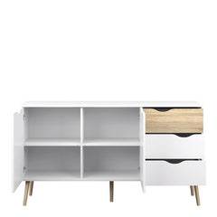 Oslo Large Sideboard with 3 Drawers 2 Doors in White and Oak - UK