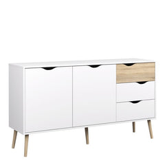 Oslo Large Sideboard with 3 Drawers 2 Doors in White and Oak - UK