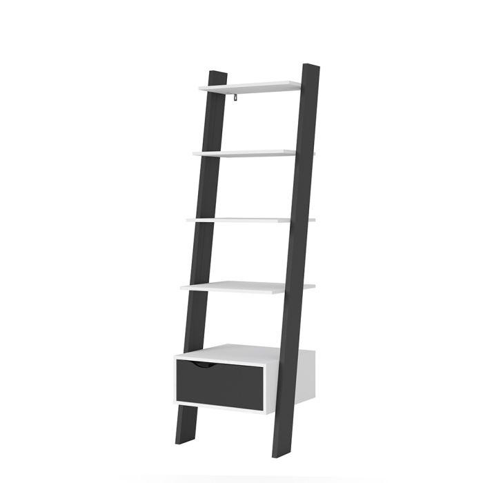 Oslo Leaning Bookcase 1 Drawer in White and Black Matt - UK